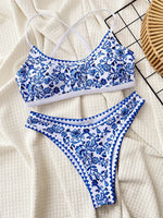 Sexy Flowers Printed Brazilian Bikini Female Swimsuit Women Swimwear Two-pieces Bikini Set Padded Bather Bathing Suit Swim Lady