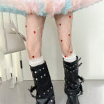 Women Heart Rhinestone Fishnet Tights Sweet Sheer Pantyhose Elastic Slim Fit Stocking Tights