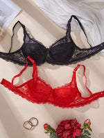 2Pcs Women's Sexy Bras Floral Lace Thin Push-Up Brassiere No Lining Cutout Breathable Underwear