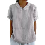 Summer Women Shirt Lapel Short Sleeve Solid Color Pullover Top Solid Color Loose Fit Shirt Tops Casual Streetwear