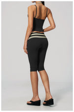 New Fake Two-piece Yoga Sets Women Striped Shock-absorbing Slim Sports Tank Top Fitness Suit Gym High Waist Mid Pants Tracksuit