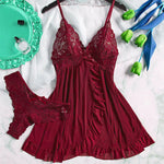 V-neck Luxury Pajama Set With Thong Women Nightgown For Sleeping Hot Femme Sleepwear Summer Sleeveless Sleep Dress Holiday Gifts