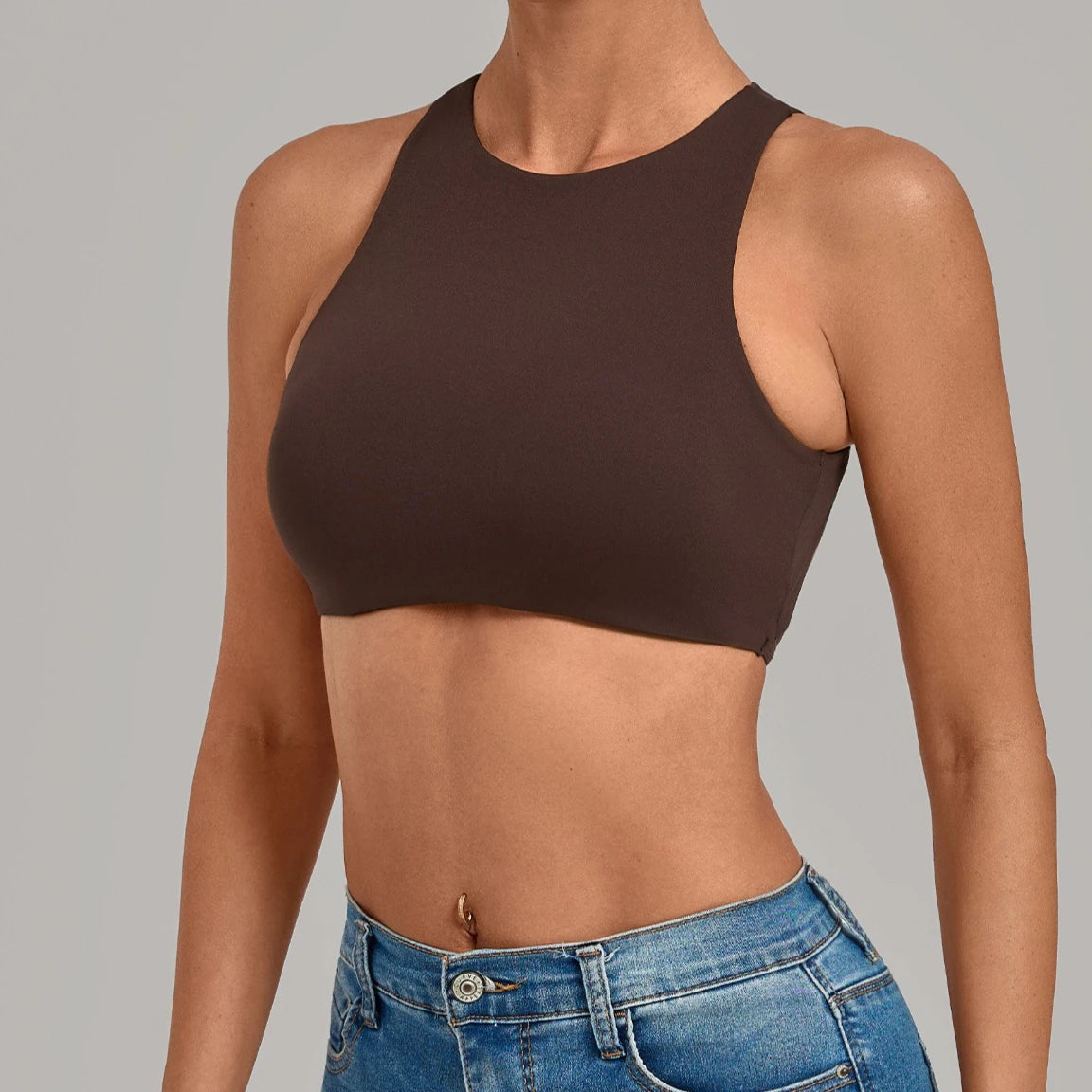 STOUREG Women's High Neck Yoga Tank Top Backless High Elastic Shockproof Padded Bra Racerback Gym Fitness Workout Breathable