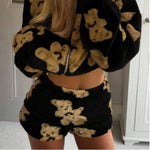 Women Autumn Winter Ins Style Cute Bear Printed Fluffy Shorts Thick Soft Cozy Hot Girl Loungewear Sleep Wear