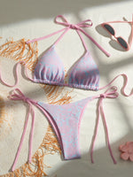 Sexy Pink Mesh Patchwork Bikinis Sets Women Push Up Bra Bandage Thong Swimsuit 2026 Summer Bathing Suit Holiday Micro Swimwear