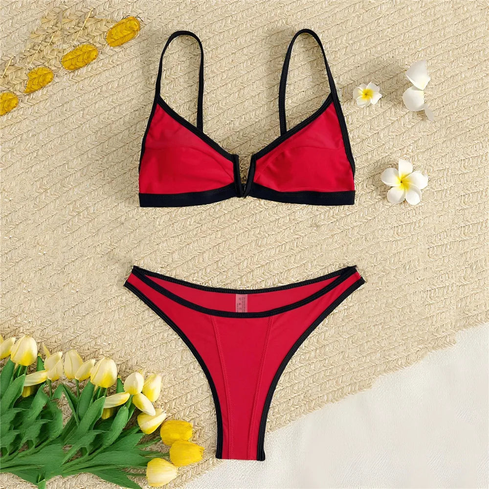 Sexy Black Bikinis Sets Pink Edge Swimwear V Neck Swimsuit Woman 2026 Micro Thong High Cut Bathing Suit Bikinis De Mujer Biquini