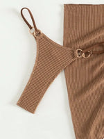Sexy Brown Bikini Set 2026 Women Halter Push Up Bra Skirt 3 Piece Swimsuit Summer Bathing Suit Cover Up Thong Swimwear Biquini