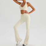 Hearuisavy 2Pcs Women's Sports Set Sun Protection Quick-Dry Tennis Skirt High Waist Yoga Flared Pants Gym Running Fitness Shorts