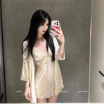 Cute Dress Sexy Charming Pointed Collar Suspender Nightgown Women Summer Satin Fabric V-neck Lace Pajama Set for Home Wear NEW