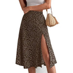 Women Summer Skirt Slit A-line High Waist Floral Print Loose Dress-up Elegant Breathable Lady Midi Skirt Female Clothes