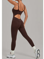 Summer Sports Overalls Women Gym High Stretch Back Zipper Yoga Jumpsuit Tight Hollow Out Slim Hip Lifting One Piece Bodysuit