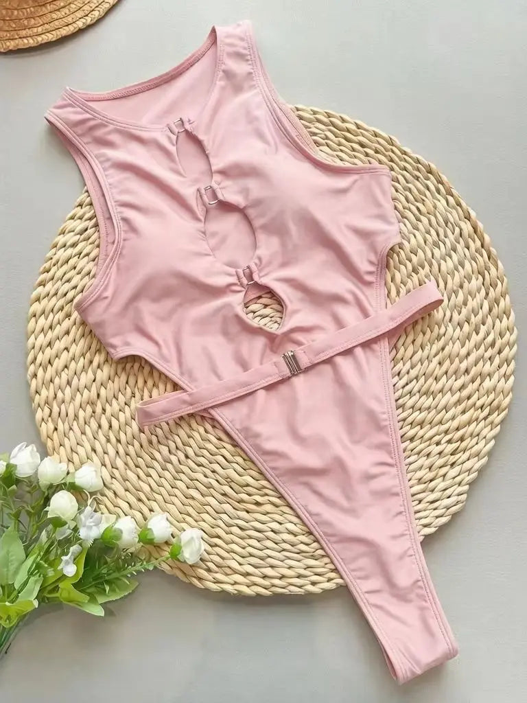 Sexy Sleeveless Cutout Swimwear Women's One Piece Swimsuit Luxury Lady High Neck Bodysuit Fashion Mujer Bathing Suit Beachwear