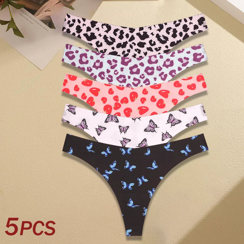 5Pcs Women G-string Seamless Sweet Fruit Thongs Low-waist Panties Ladies Soft Cute Thongs Female S-XL T-Back Panties Underwear