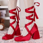 2026 Big Size 43 Cute Red Lolita Ankle Wrap Pumps Sweet 9cm Square High Heels Gothic Cosplay Ballet Style Mary Janes Shoes Women