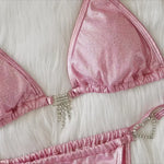 Bikini 2026 Sexy Heart-shaped Rhinestone Tassel Shining Fabric Solid Swimwear Swimsuit Women Bikini Set Bathing Suit Bikini Luxe