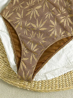 Vintage Coffee Leaves Print One Piece Swimsuit 2026 Women Beaded String Hollow Out Backless Mesh Slim Fit Tummy Control Swimwear