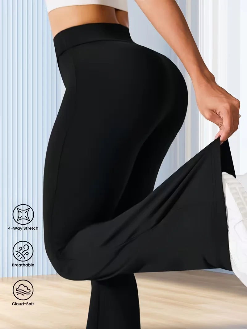 Women's Spring Summer Black Retro Wide-Leg Flare Pants, High-Waisted Slim-Fit Elastic Waist Casual Trousers, Season-Ready ,Jeans