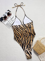 DEKA Women Hollow One Piece Swimsuits Leopard Print Bikini Wear For Bow Tie Bathing Suit Swimwears