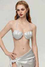 Peals Shell Push Up Bikini Set Women Pink White Underwire Bra Mesh Skirt 3 Piece Swimsuit 2025 Beach Bathing Suit Thong Swimwear