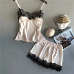 Women's Halter Pajamas 2 PCS Camisole And Shorts Home Wear Red Black Sexy Lace S M Ventilate Comfort