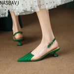 Elegant Green Thin Heel Pointed Toe Slippers for Women Summer Fashionable Low Heel Rubber French Sandals New 2026 Top quality