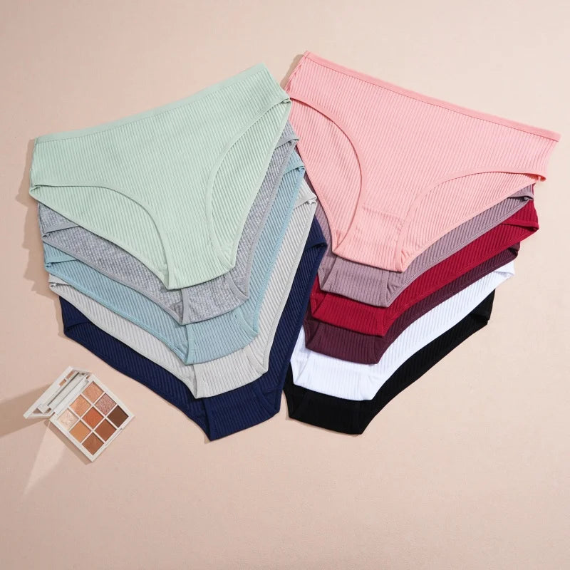 7Pcs/Set Women's Seamless Cotton Briefs Women Panties Solid Color Breathable Underwear Female Low Waist Soft Lingerie S-XXL