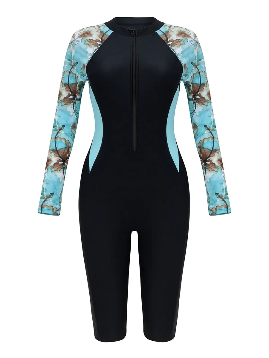 2026 Zipper Slim Swimsuit Women Long Sleeve & Knee One Piece Swimwear Female Bather Bathing Swimming Swim Surf Suit Beachwear