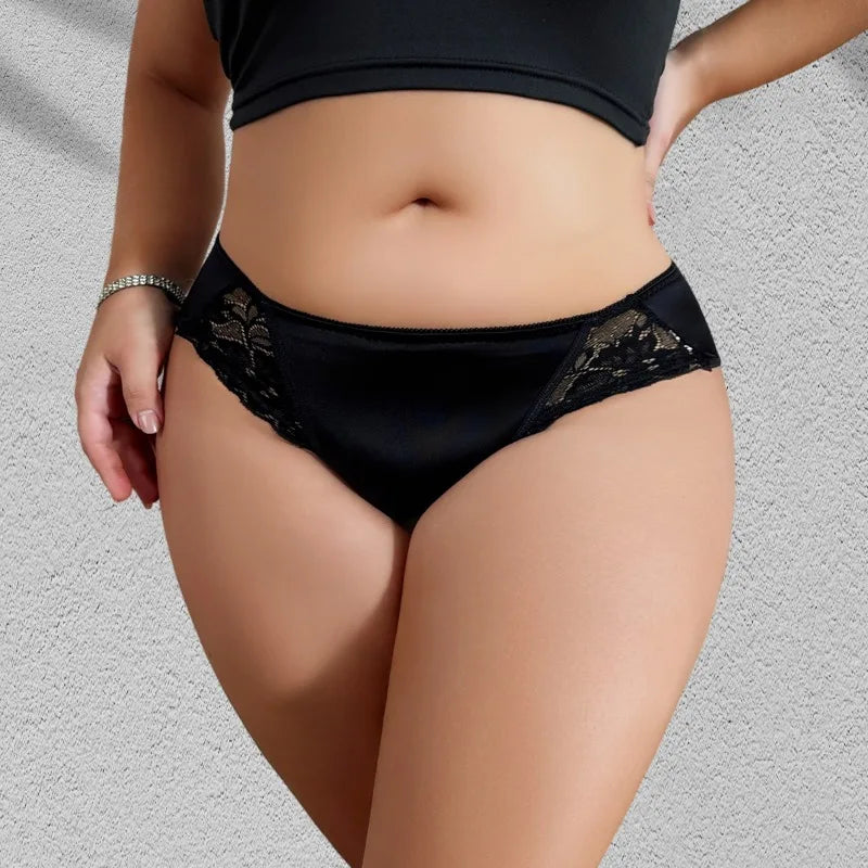 1pcs Plus Size Sexy Hollow Out Women Panties Mid Waist Patchwork Solid Comfortable Lady Briefs Floral Elegant Female Underwear