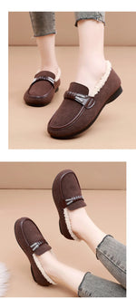 Retro Women's Slip on Flat Shoes White Women Soft Sole Non-slip Loafer Female Casual Plush Warm Cotton Shoes Zapatillas Mujer