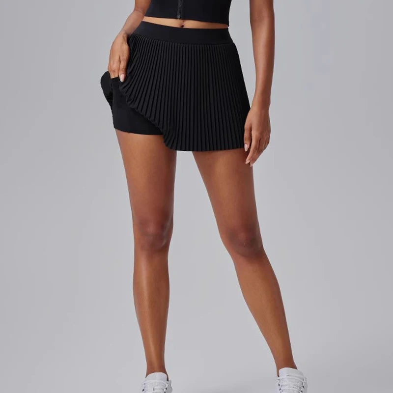 Women's Fitness Pants Skirt Accordion Pleated Design Anti-Light Leak Fake Two-Piece Set 2025 New Style