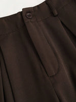 Women's Elegant Jacquard Pleating Wide-Leg Pants Office/Commuting Solid Color Loose Casual Suit Pants, Autumn/Winter