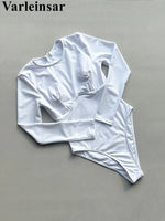 2026 Long Sleeve With Zipper Solid Women Swimwear One Piece Swimsuit Female Padded High Leg Cut Bather Bathing Suit Swim V7752