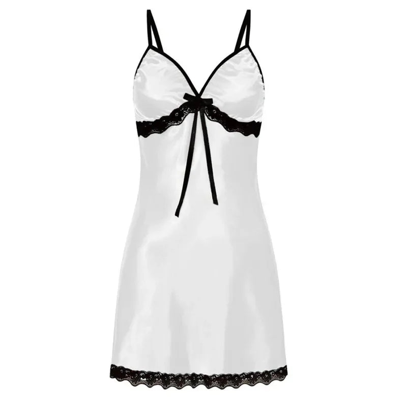 Women Sexy Sleepwear Sleeveless Nighties V-neck Nightgown Plus Size Nightwear Lace Nightdress Silk Satin Night Dress