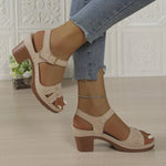 Women's Chunky Heel Sandals Strap Plus Size Shoes Solid Color One Line Fashion Sandals for Women Summer 2026