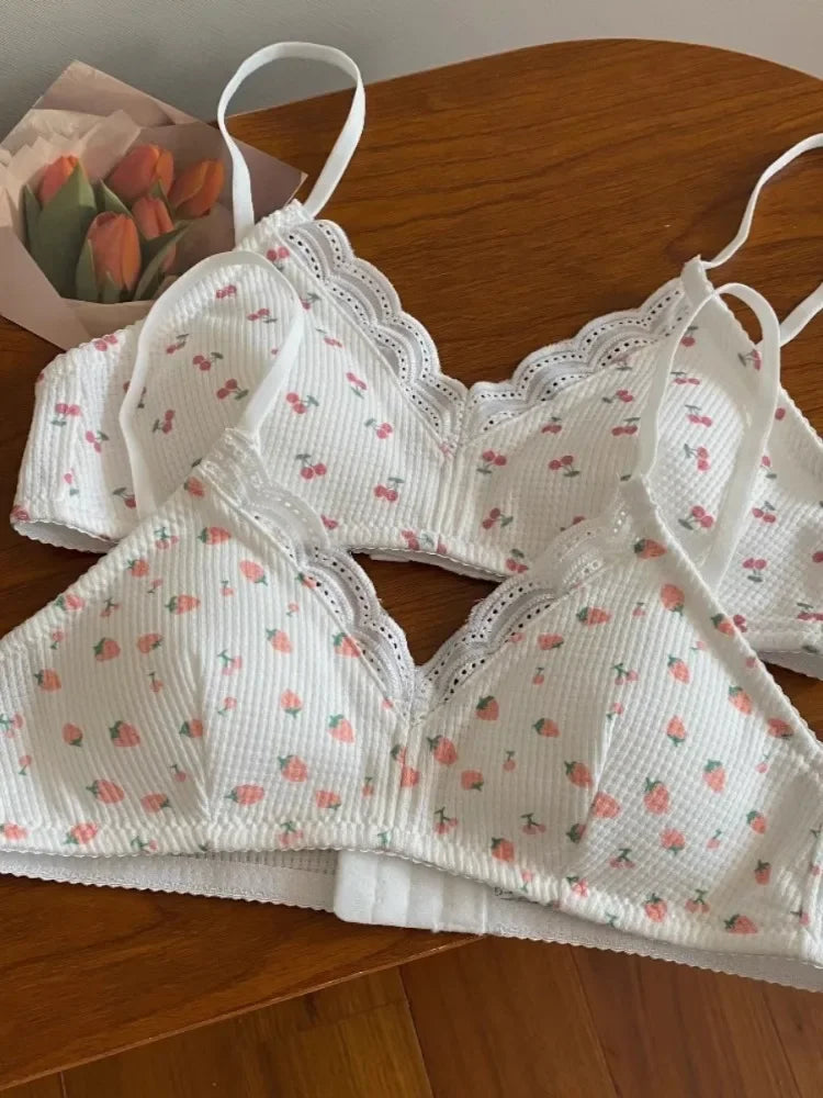 MOYISU Japanese Push Up Bra - Wireless Lace Bralette for Small Chest, Anti Sagging Comfort No Underwire Teens Slimming Lingerie