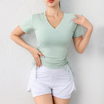2024 Women Long Sleeve Gym Shirts Light Weight Side String Yoga Tops Plus Size Quick Dry V Neck T Shirts Workout Sports Wear