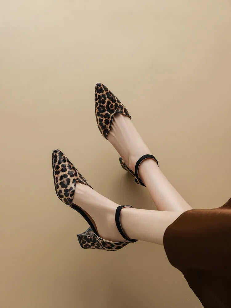 Zebra Leopard Animal Print Pointed Closed Toe Block High Heels Lady Mature Summer Shoes V-cut Designer Women Dress Pumps Sandals