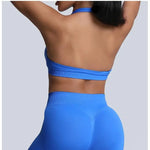 HISTELLO Impacts Sports Bra Women Seamless Yoga Halter Top High Support Push Up Open Back Gym Wear Workout Fitness Underwear