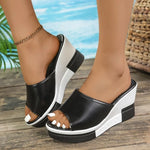 Summer Outdoor Women Wedges Sandals Fashion Slip-On Peep Toe Sandals Woman Breathable Soft Leather Platform Shoes for Woman