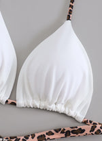 Sexy White Leopard Patchwork Micro Bikini 2026 Women Halter Push Up Bra Hollow Out Thong Swimsuit Bathing Suit Holiday Swimwear