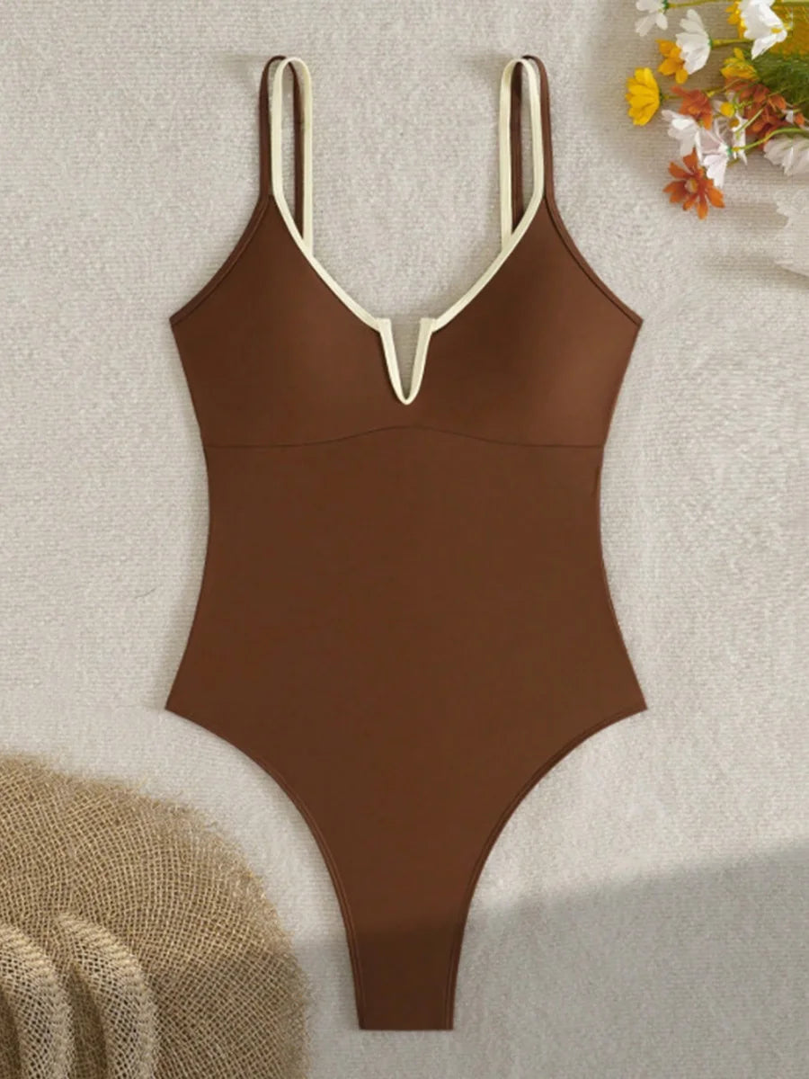 2026 Splicing Underwired V-Bar Women Micro Thong Swimwear One Piece Swimsuit Female Backless Monokini High Cut Bathing Suit Swim