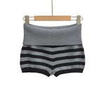 Stripe Fold Over Waist Knit Shorts For Women Soft Stretch Ribbed Fabric Relaxed Fit Retro Perfect For Casual Street Style V0HI