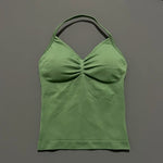 HISTELLO GYM Longline Strappy Top Women Seamless Yoga Clothing With Removable Pads V Neck Open Back Bra Workout Sports Halter