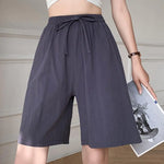 Wide Leg Loose Short Pants Women Summer Casual Shorts Elastic Waist Drawstring Pockets Shorts Solid Color Streetwear