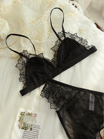 MOYISU French Style Sexy Embroidered Lace Bra Set - No Underwire Triangle Cup Small Breasts Underwear for Big Breasts Women