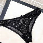 Sexy Women's Thong Erotic Cross Hollow T Pants Starry Sky Shiny Sequins Black Mesh Transparent Bow Perspective Briefs Lingerie