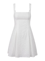 2026 Summer Women's Floral Eyelet White Cami Dress Sleeveless Square Neck A-line Dress Beach Bohemian Retro Sundress