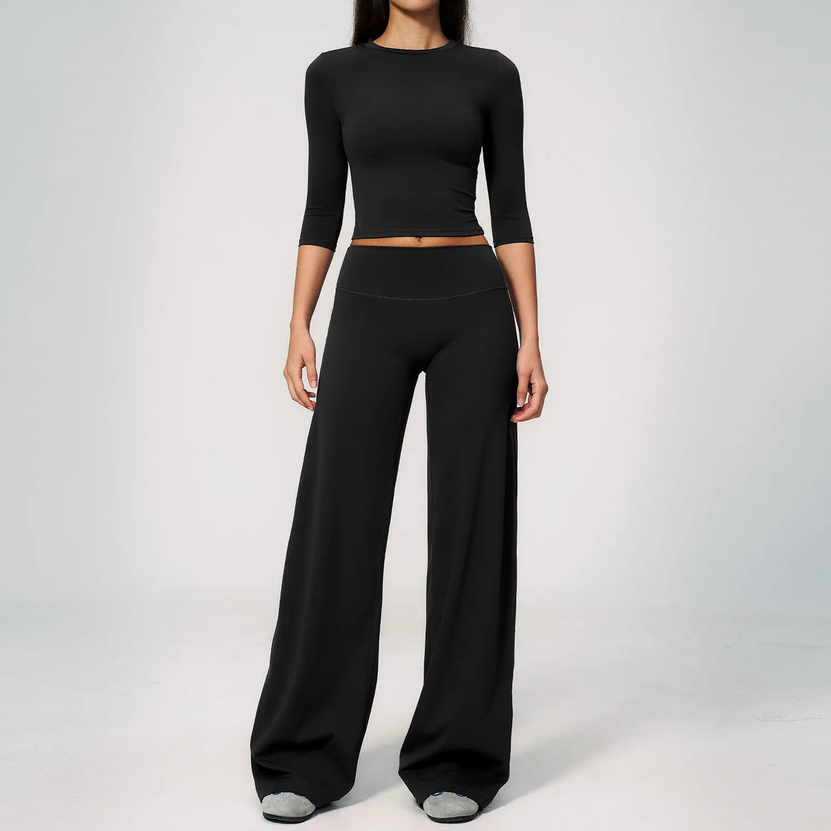 Women Tracksuit Yoga Sets Half Sleeve O Neck Slim Sports T Shirts Fitness Suit Outdoor High Waist Flare Pants Workout Clothes