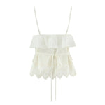 Women's Ruffled Lace Trim Loose Pants For Woman White Ruffled Embroidery Camisole Straps Button Front For Sweet Summer Look WM6E
