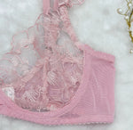sexy lingerie embroidered see-through mesh bra with underwire four-piece set